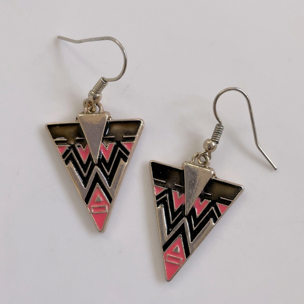 Vintage Aztec Enamel Drop Earrings